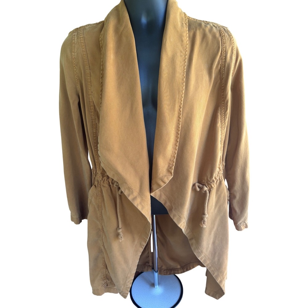 Max Jeans Mustard Tan Tencel Utility Jacket Draped Open Front Drawstring Medium